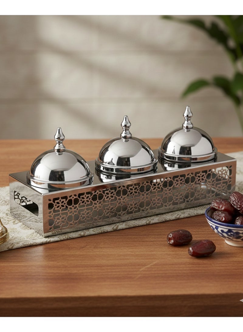 تحفة المائدة  صحن تقديم من الاستيل 3 أقسام زخرفة أندلسية - Image 1